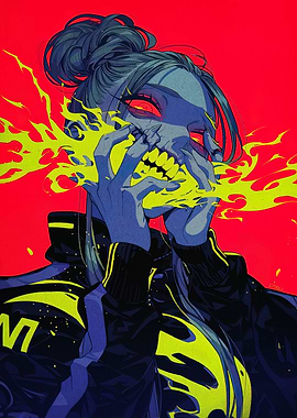 Intense Woman with Glowing Eyes and Mouth