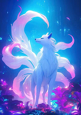 Nine-tailed fox a magical forest
