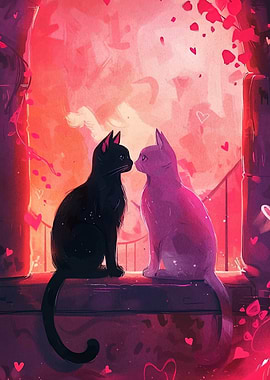 Cats in Love: Pink and Black
