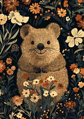 Quokka in Floral Garden Illustration
