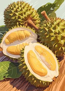 Durian Fruit Still Life Illustration