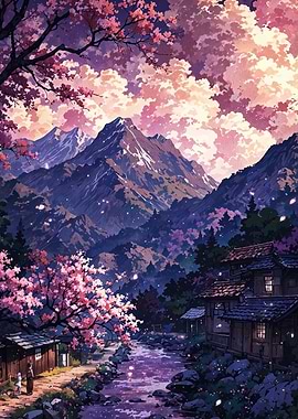 Anime Landscape with Cherry Blossoms