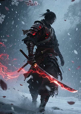 Samurai with Red Glowing Sword