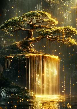 Golden Bonsai Tree Waterfall