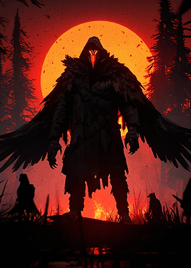 Dark Fantasy Raven Character in Forest