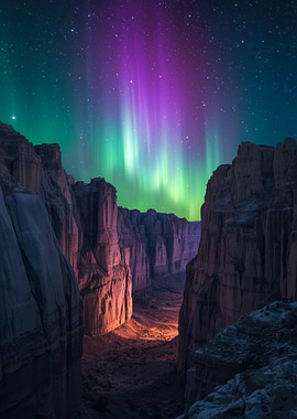 Aurora Borealis over Canyon Landscape