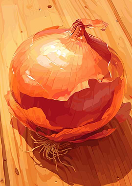 Golden Onion on Wooden Surface