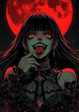 Creepy Girl with Red Moon
