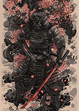 Samurai Warrior with Red Katana
