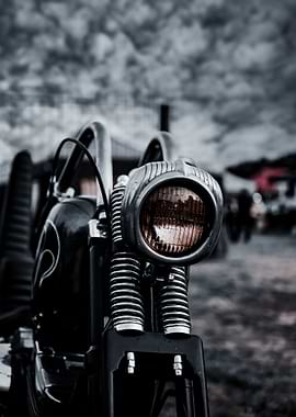Vintage Motorcycle Headlight Close-Up