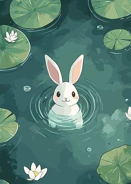 White Rabbit in Lily Pond