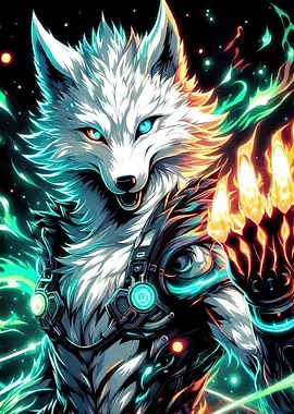 Cyberpunk Wolf Warrior Fiery