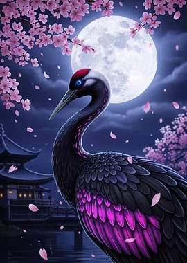 Crane moonlight cherry blossoms