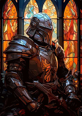Knight in Armor Stained Glass