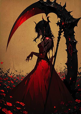 Red Reaper in a Field of Flowers