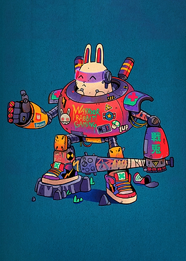 Warrior Rabbit Gaming Mech Illustration