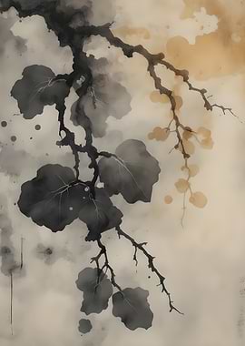 Ink Wash Painting of Tree Branch