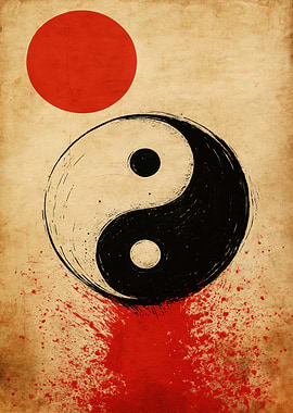 Yin Yang Symbol with Red Accents