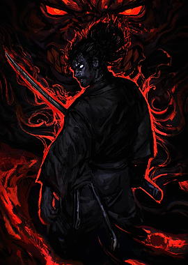 Samurai Warrior with Fiery Demon