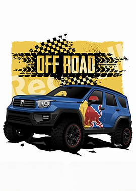 Blue Off-Road Vehicle with Red Bull Logo