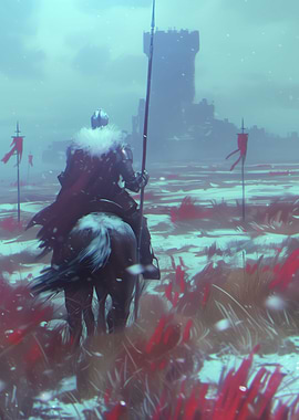 Knight on Horseback in Snowy Landscape