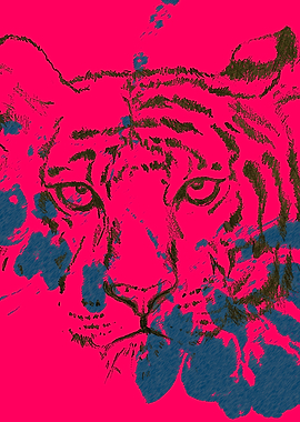 Abstract Siberian Tiger Portrait in Pink and Blue