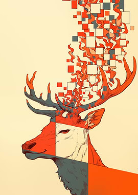 Abstract Deer Pixelation Art