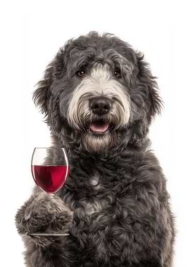 Bouvier des Flandres dog with Wine Glass Portrait