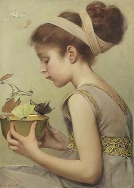 Girl with Butterflies, Painting