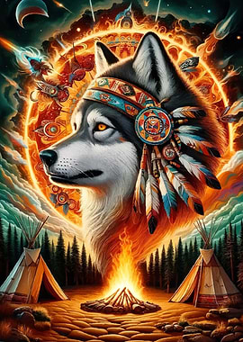 Native American Wolf Campfire