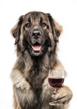 Leonberger Dog with Wine Glass