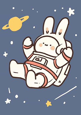 Astronaut Bunny in Space Cartoon