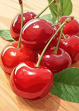 Fresh Red Cherries Still Life
