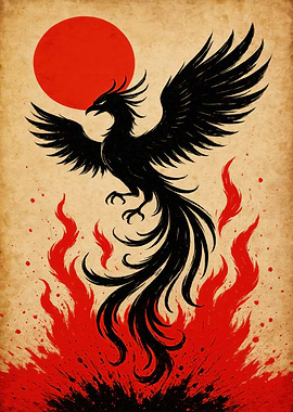 Phoenix Rising from Flames Illustration