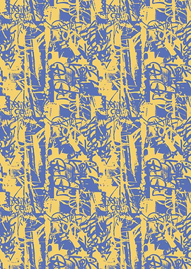 Abstract Graffiti Pattern in Blue and Yellow