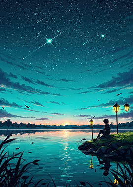 Night Lake Anime Scene