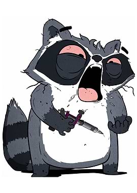 Cartoon Raccoon Tattoo Artist Illustration