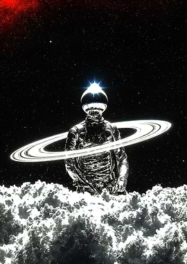 Astronaut in Space with Saturn Rings