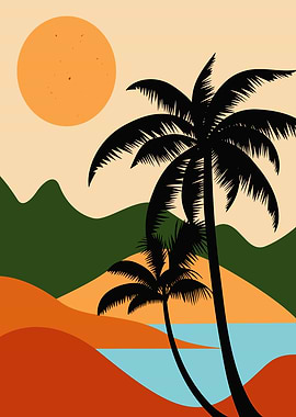 Tropical Beach Sunset Minimalist Art