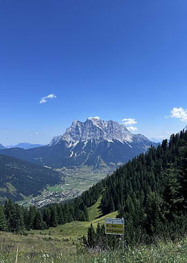 Mountain Landscape Zugspitze with Valley and Town