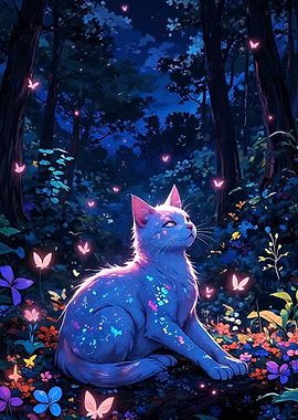 Blue Cat in Enchanted Forest