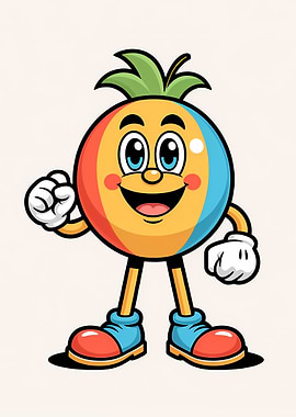 Smiling Tropical Fruit Mascot Cartoon with Blue Shoes