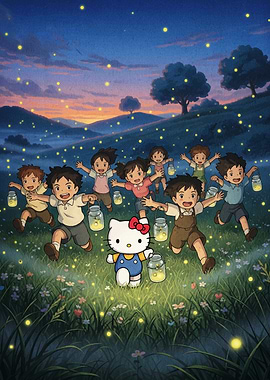 Hello Kitty with Children in Field