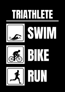 Triathlete Swim Bike Run Black White