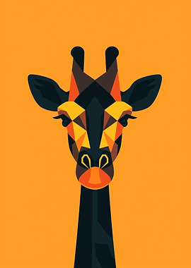 Geometric giraffe vector portrait on orange