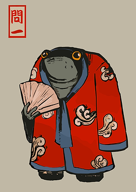 Frog in Kimono with Fan