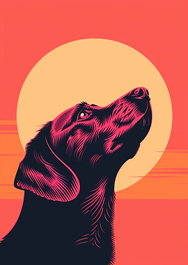 Faithful dog vector portrait with sunset backdrop