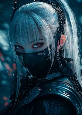 Masked Warrior Woman with Red Eyes