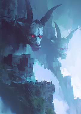 Fantasy Landscape with Demonic Statues