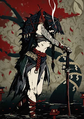 Tattooed Samurai Warrior with Sword